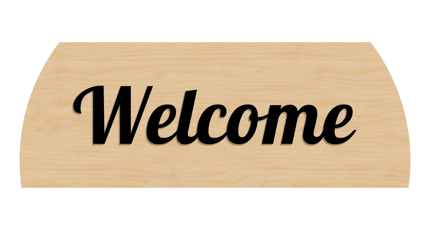 Wooden sign with 'Welcome' text on a clean birch background