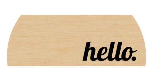 Wooden sign with 'Hello' text on a clean birch background