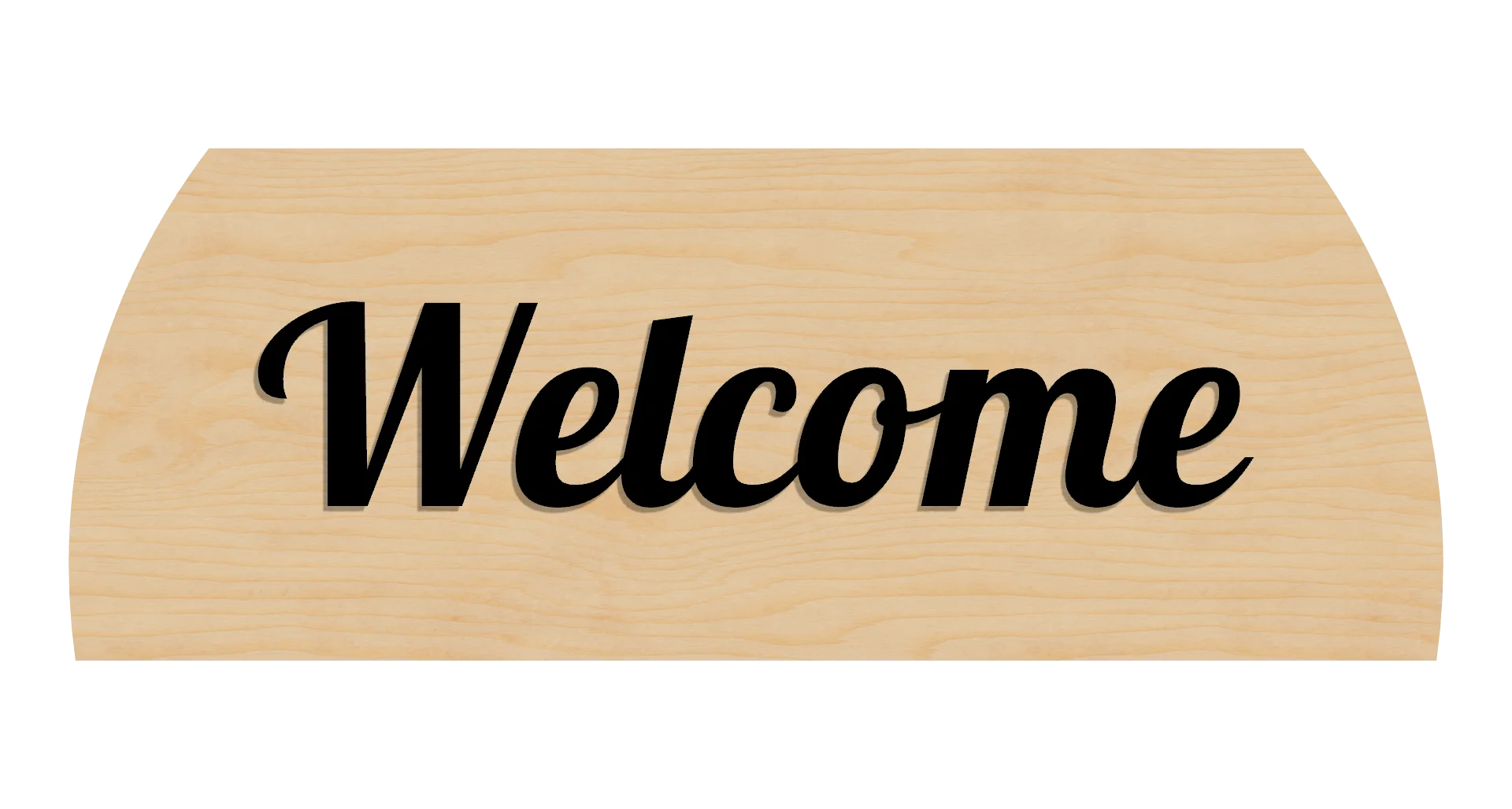 Wooden sign with 'Welcome' text on a clean birch background