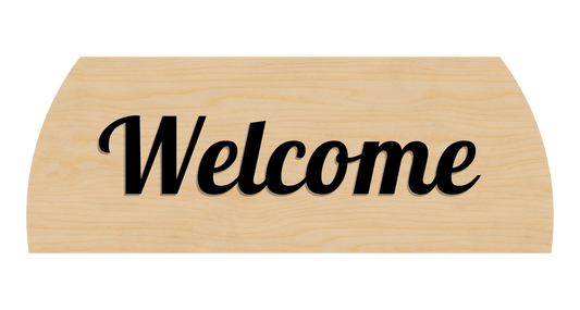 Wooden sign with 'Welcome' text on a clean birch background